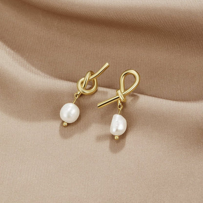 Little Sailor Knot Gold-Tone Pearl Earrings