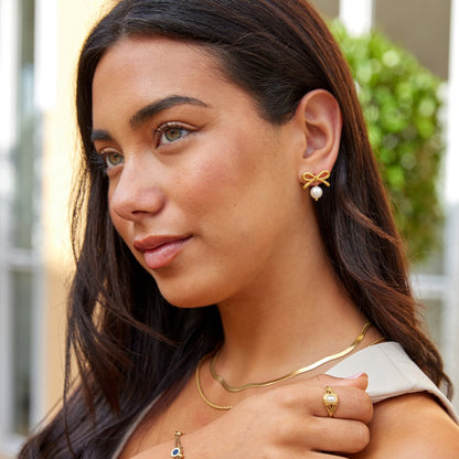 Laila Ribbon Bow and Pearl Drop Earrings