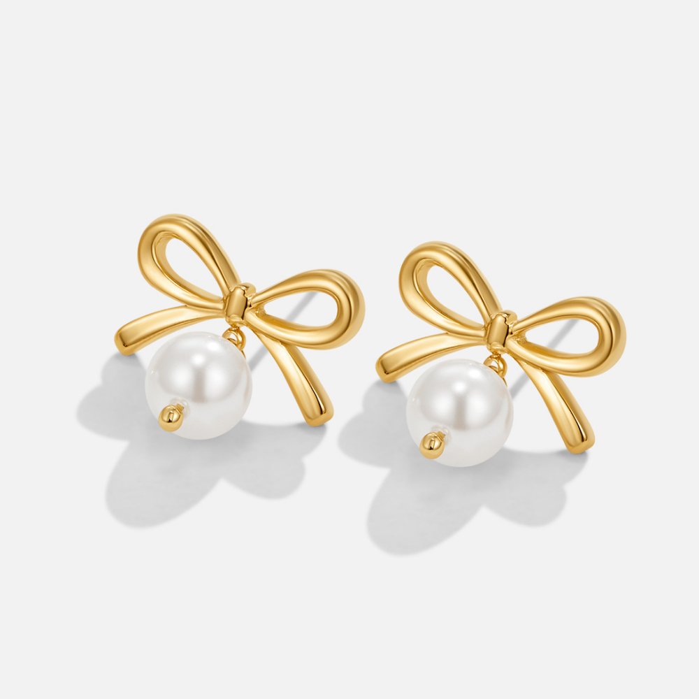 Laila Ribbon Bow and Pearl Drop Earrings