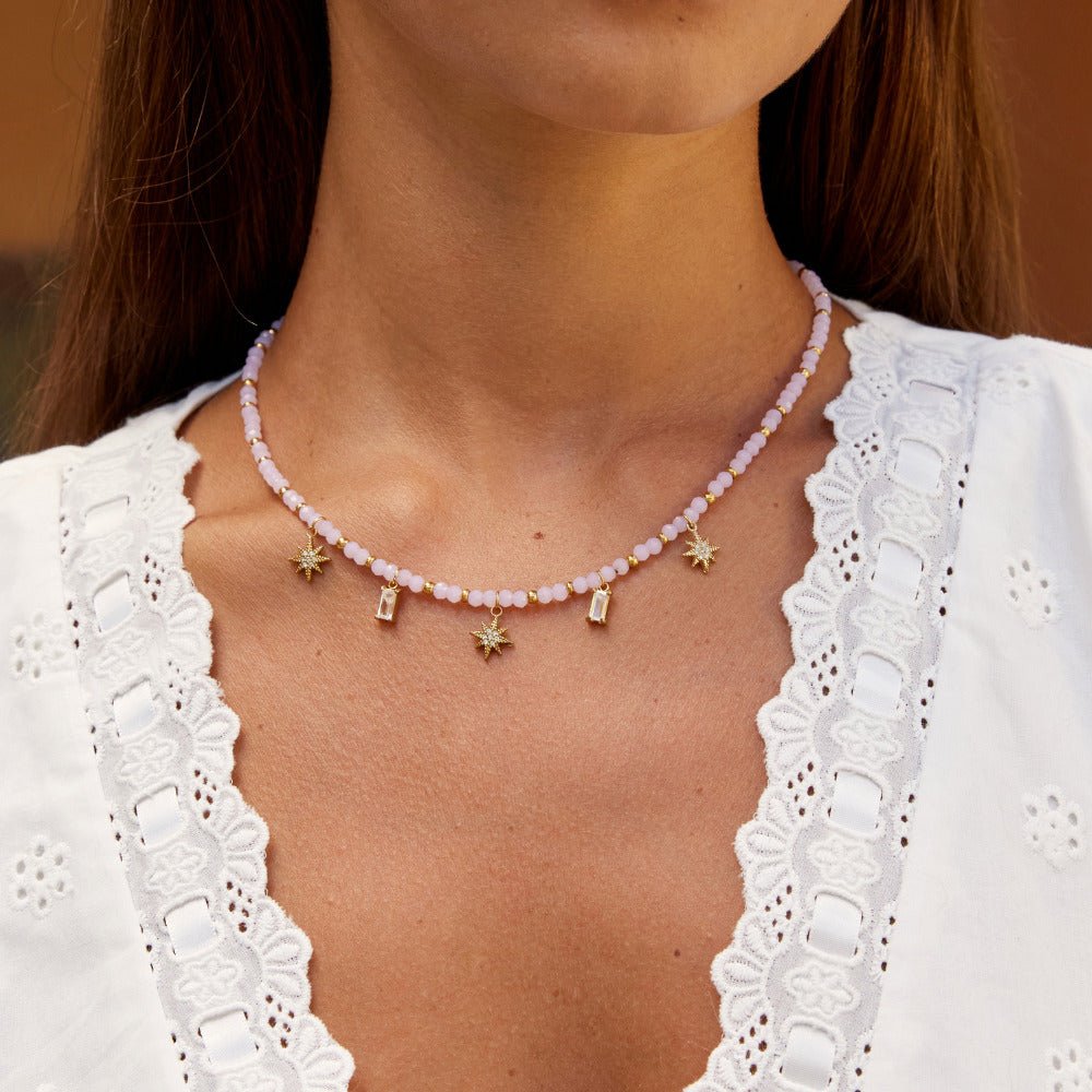 Lana Powder Pink Beaded Fine Chain Necklace