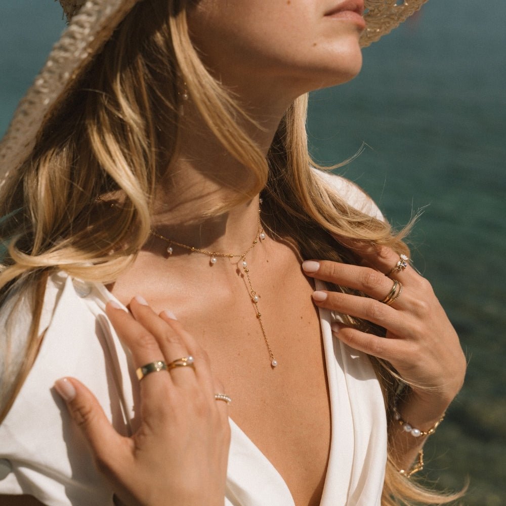 Fine Chain Lariat Necklace with Pearl Drop