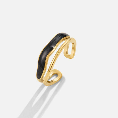 Sahara Black Stacked Gold-Tone Band Ring