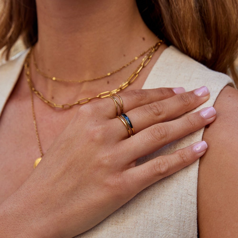 Sahara Black Stacked Gold-Tone Band Ring