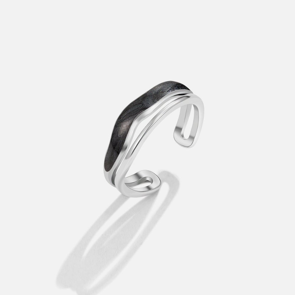 Sahara Black Inlay Silver-Tone Layered Line Ring