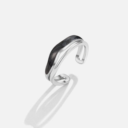 Sahara Black Inlay Silver-Tone Layered Line Ring