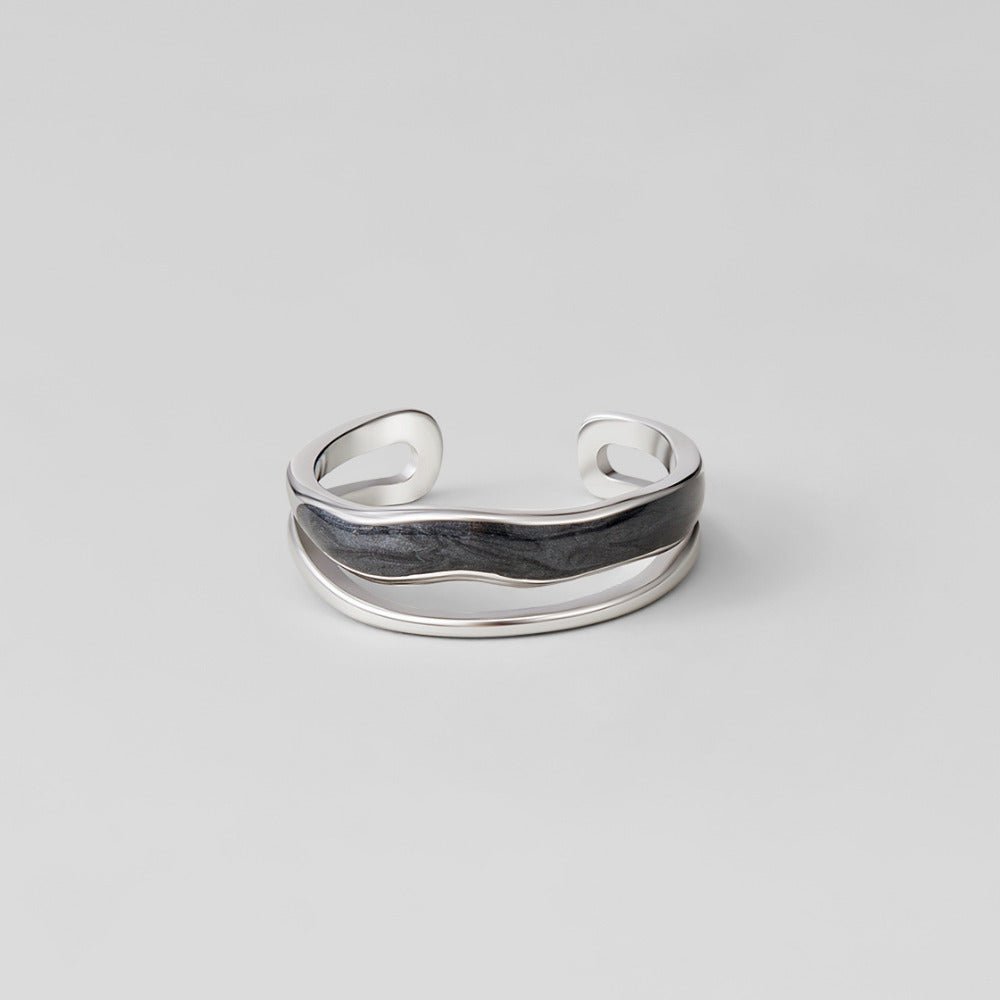 Sahara Black Inlay Silver-Tone Layered Line Ring