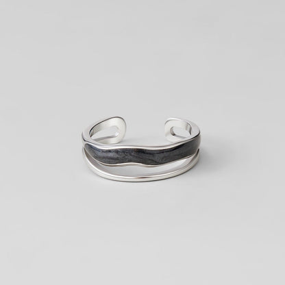 Sahara Black Inlay Silver-Tone Layered Line Ring