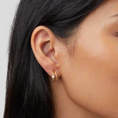 Double-Layered Crystal Hoop Earrings in Gold-Tone