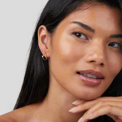 Double-Layered Crystal Hoop Earrings in Gold-Tone