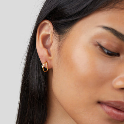 Double-Layered Crystal Hoop Earrings in Gold-Tone