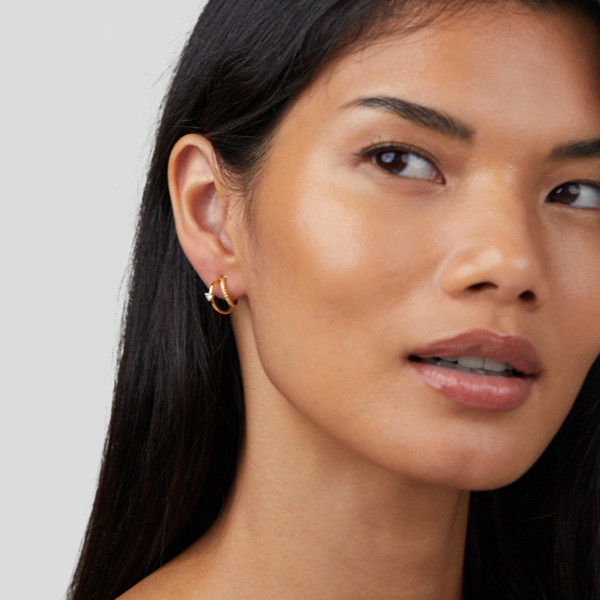 Double-Layered Crystal Hoop Earrings in Gold-Tone
