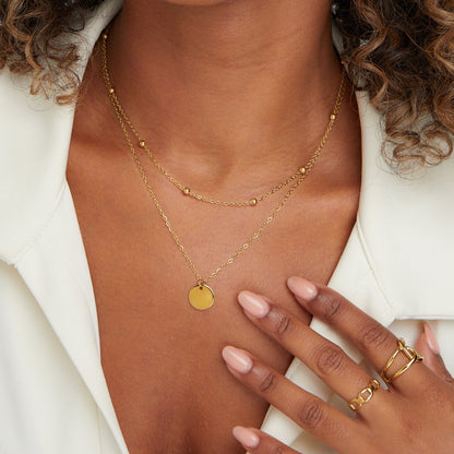 Small Disc Layered Chain Everyday Necklace