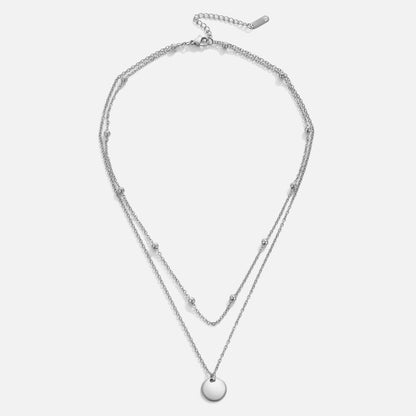 Doubled Chain Necklace with Silver-Tone Discs