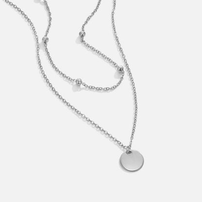 Doubled Chain Necklace with Silver-Tone Discs
