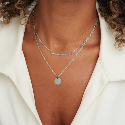 Doubled Chain Necklace with Silver-Tone Discs