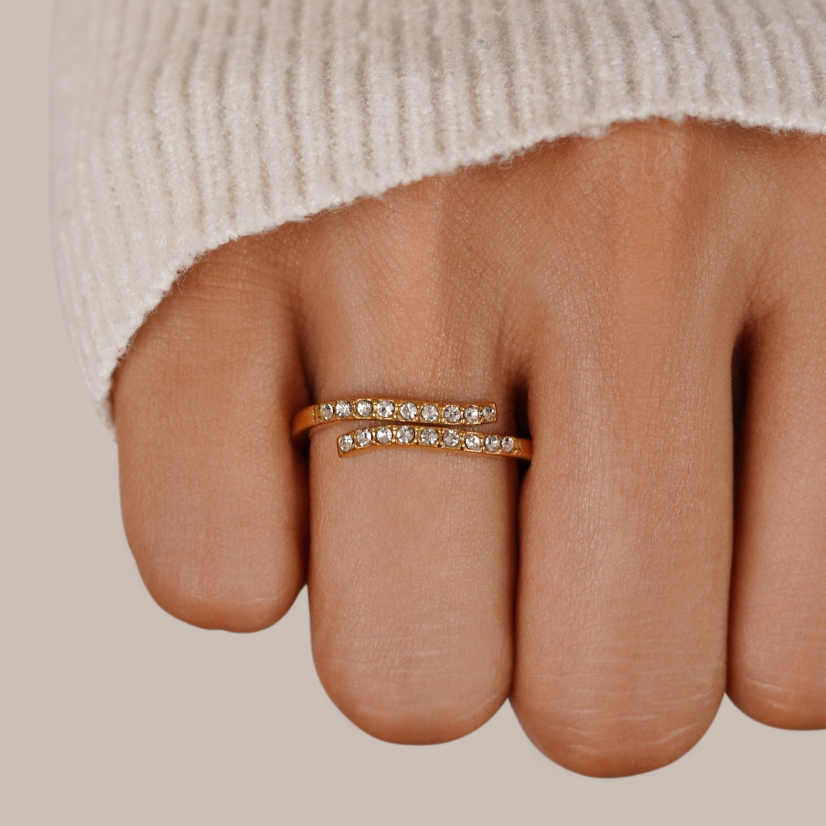 Wrapped Gold-Tone Ring with Crystal Detail
