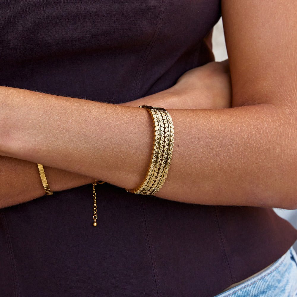 Trailing Leafwork Layered Gold-Tone Bangle