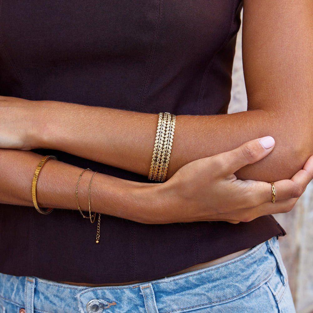 Trailing Leafwork Layered Gold-Tone Bangle