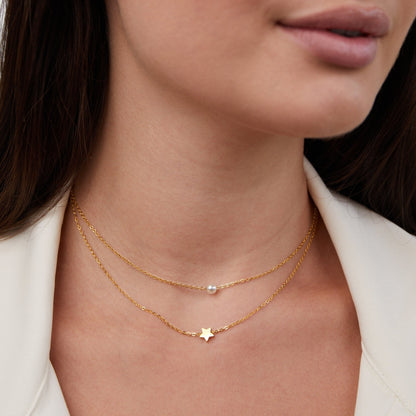 Gold-Tone Star and Pearl Two Row Necklace