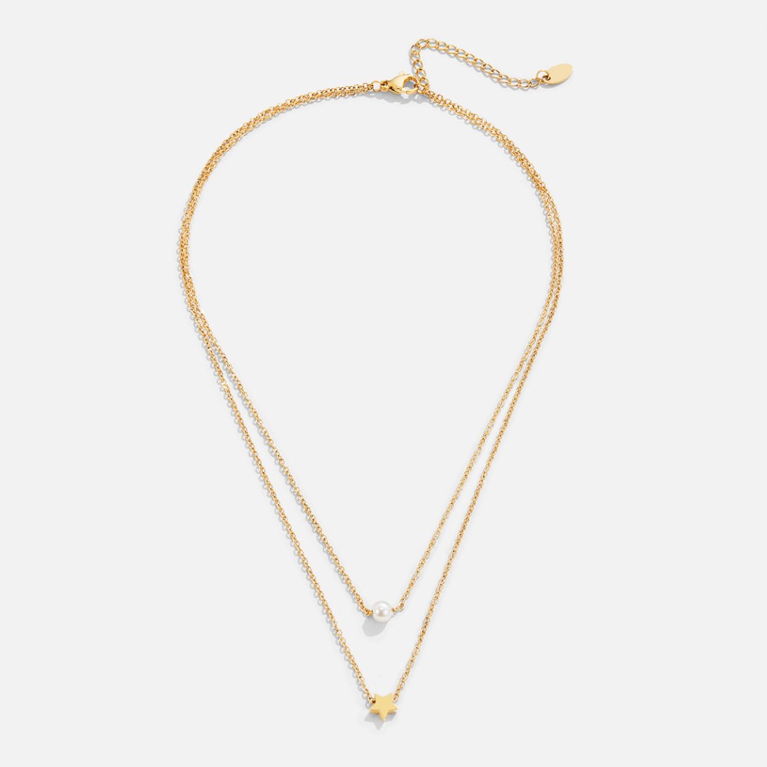 Gold-Tone Star and Pearl Two Row Necklace