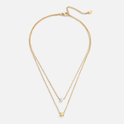 Gold-Tone Star and Pearl Two Row Necklace