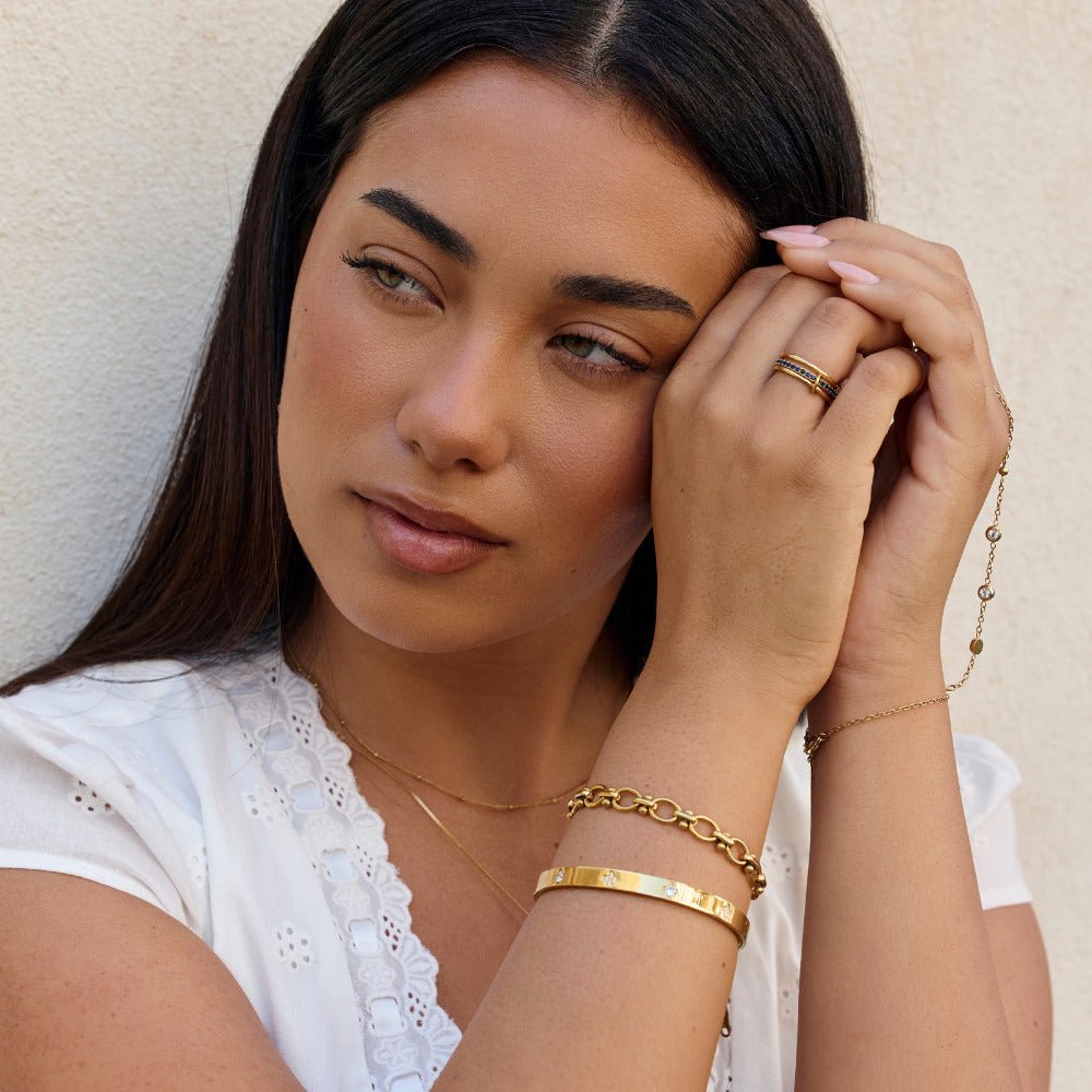 Kaili Stacked Band Ring with Blue Crystals