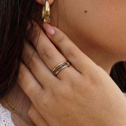 Kaili Stacked Band Ring with Blue Crystals