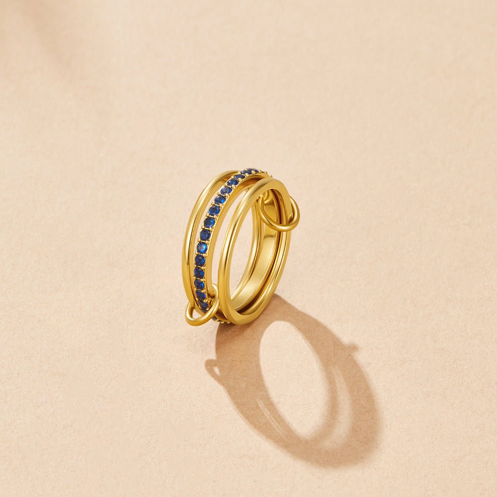 Kaili Stacked Band Ring with Blue Crystals
