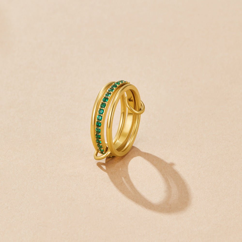 Kaili Stacked Band Ring with Green Crystals