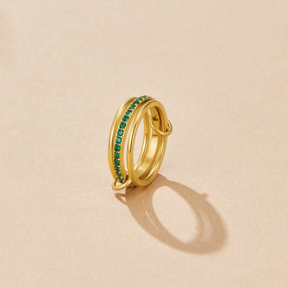 Kaili Stacked Band Ring with Green Crystals