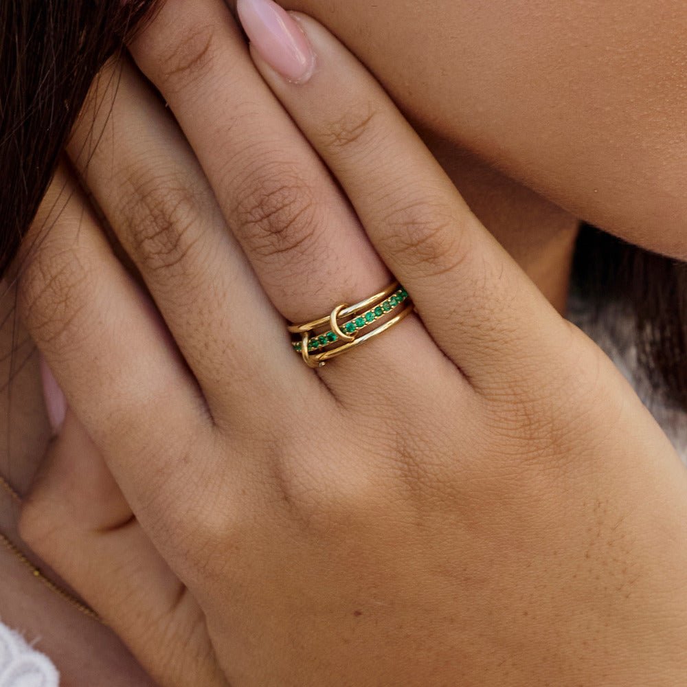 Kaili Stacked Band Ring with Green Crystals