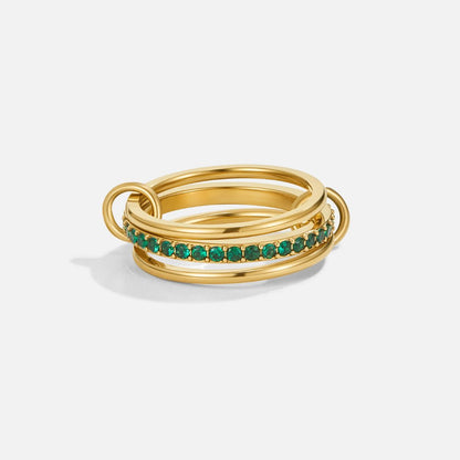 Kaili Stacked Band Ring with Green Crystals
