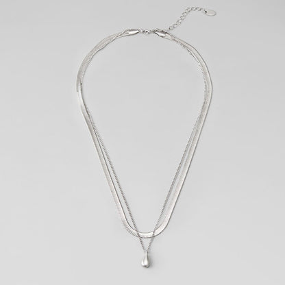 Bella Teardrop Silver-Tone Double Chain Necklace