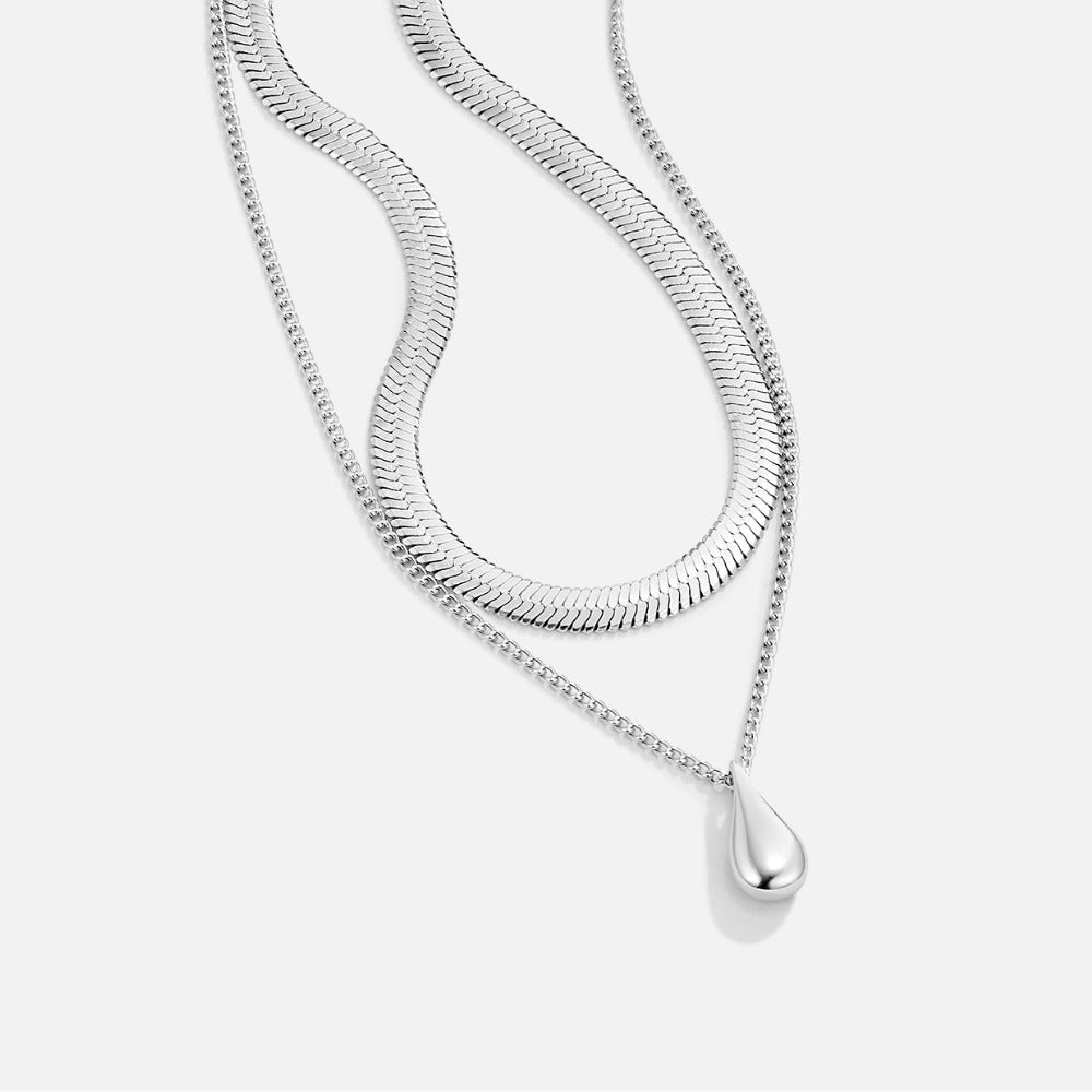 Bella Teardrop Silver-Tone Double Chain Necklace