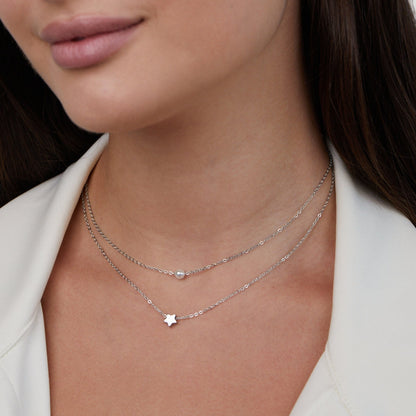 Star and Pearl Two-Strand Silver-Tone Necklace