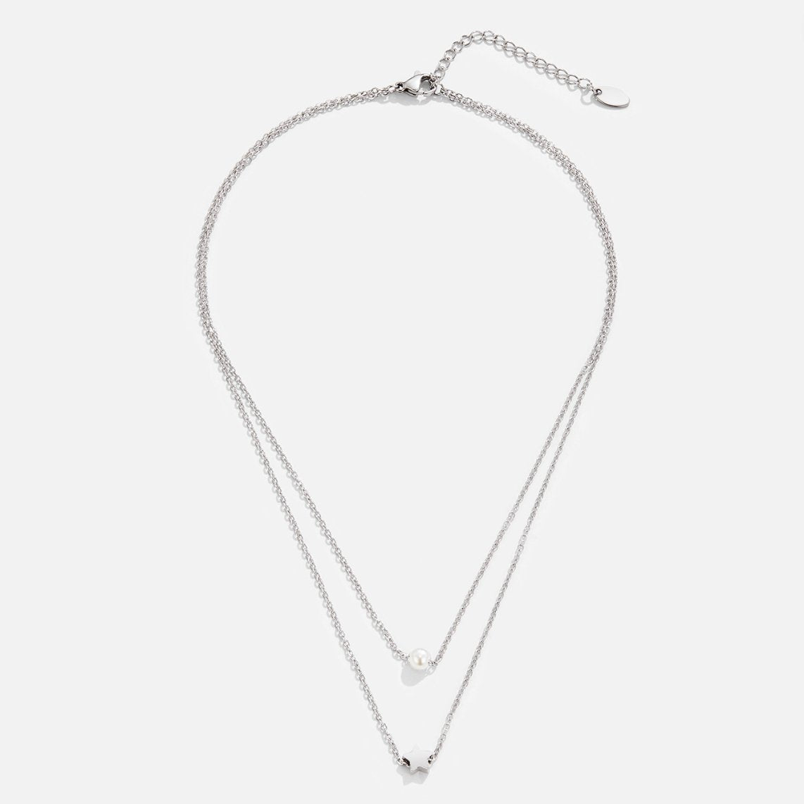 Star and Pearl Two-Strand Silver-Tone Necklace