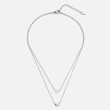 Star and Pearl Two-Strand Silver-Tone Necklace