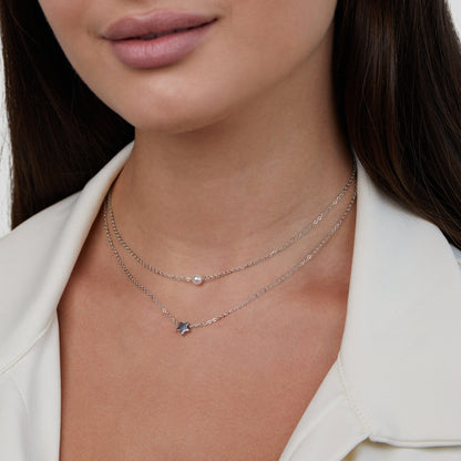 Star and Pearl Two-Strand Silver-Tone Necklace