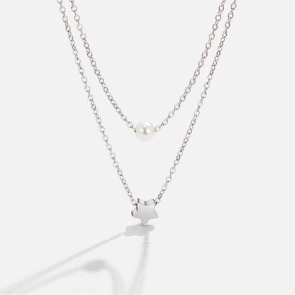Star and Pearl Two-Strand Silver-Tone Necklace
