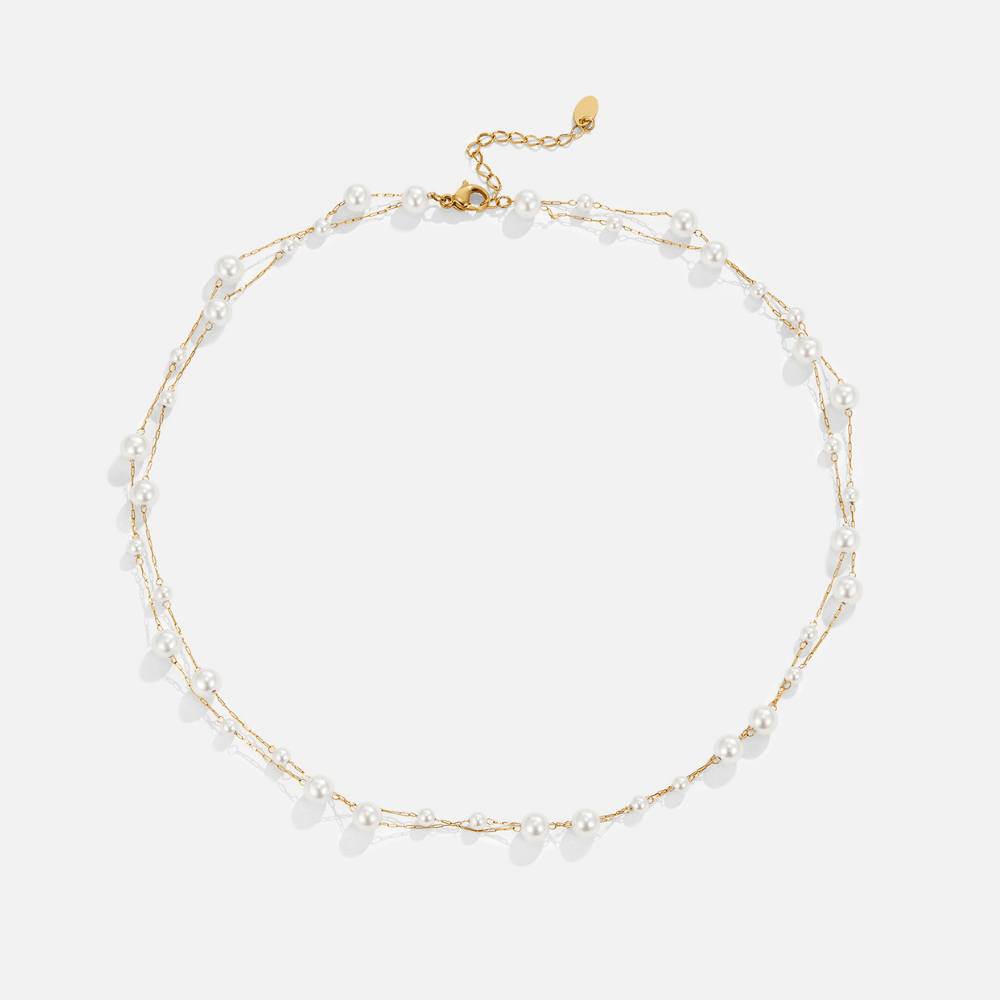 Tori Pearl-Scattered Doubled Chain Necklace