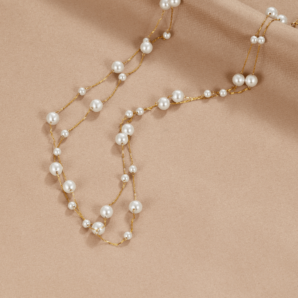 Tori Pearl-Scattered Doubled Chain Necklace