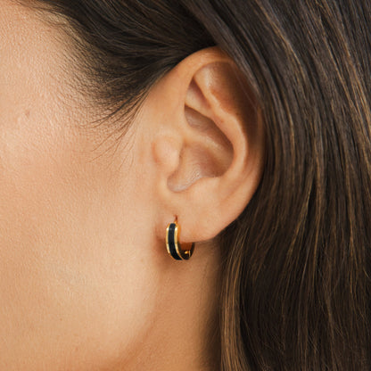 Leigh Matt Black Enamel Hoop Earrings