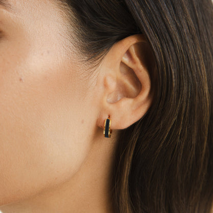 Leigh Matt Black Enamel Hoop Earrings
