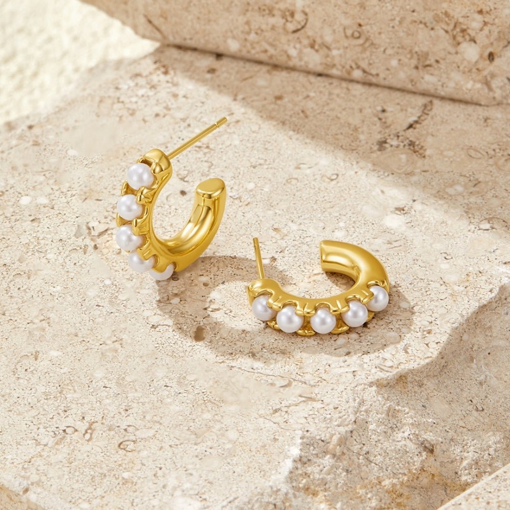 Lena Pearl Set Warm Gold-Tone Hoop Earrings