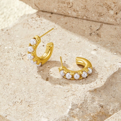 Lena Pearl Set Warm Gold-Tone Hoop Earrings