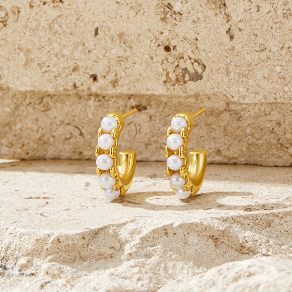 Lena Pearl Set Warm Gold-Tone Hoop Earrings