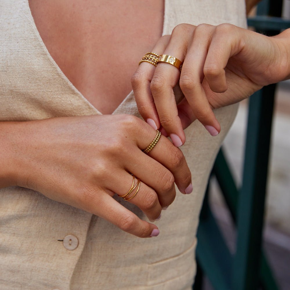Leona Beaded Edge Gold-Tone Slim Band Ring