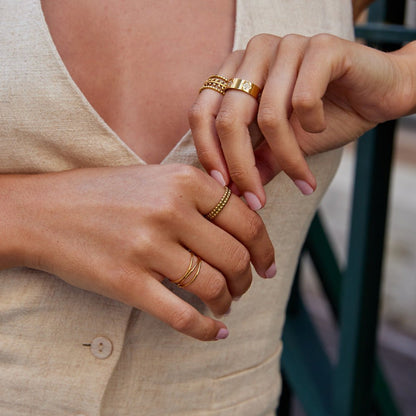 Leona Beaded Edge Gold-Tone Slim Band Ring