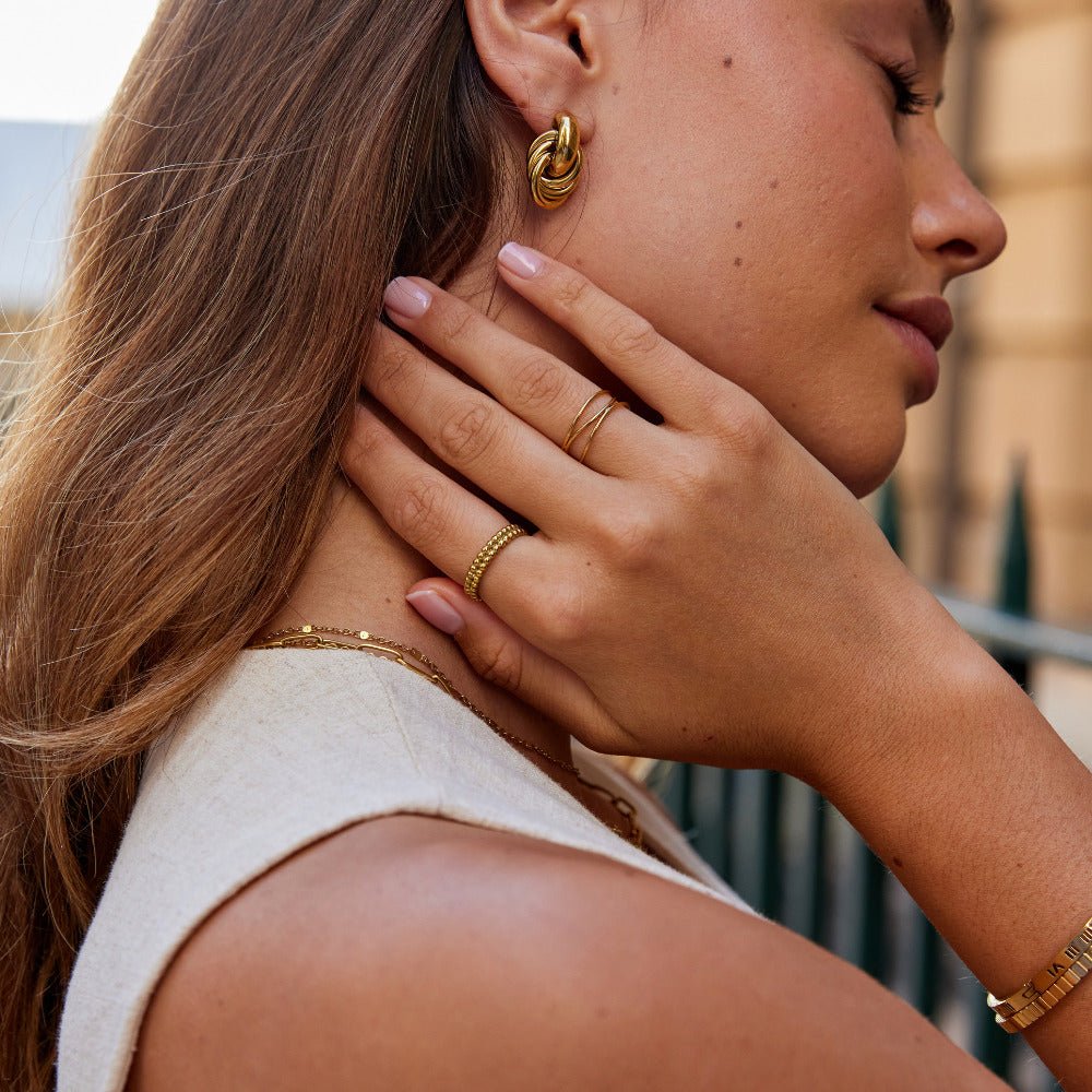 Leona Beaded Edge Gold-Tone Slim Band Ring