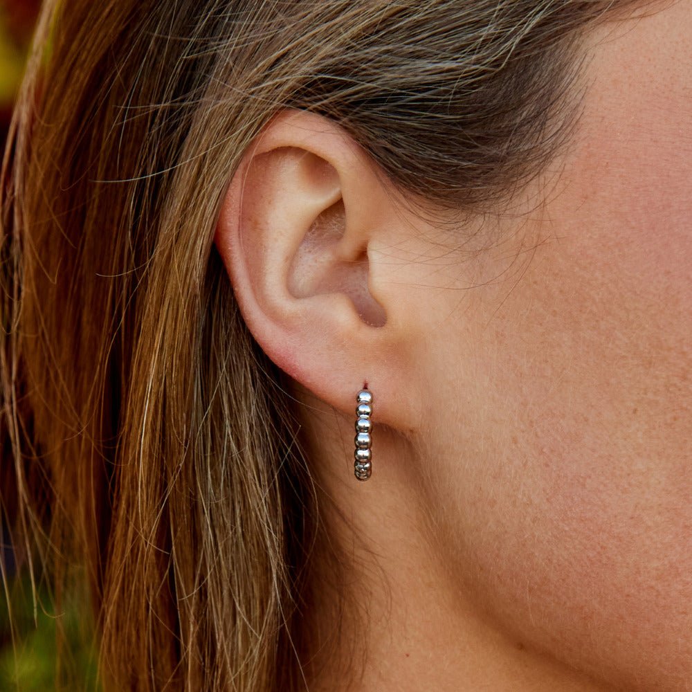 Leona Tiny Bead Silver-Tone Hoop Earrings